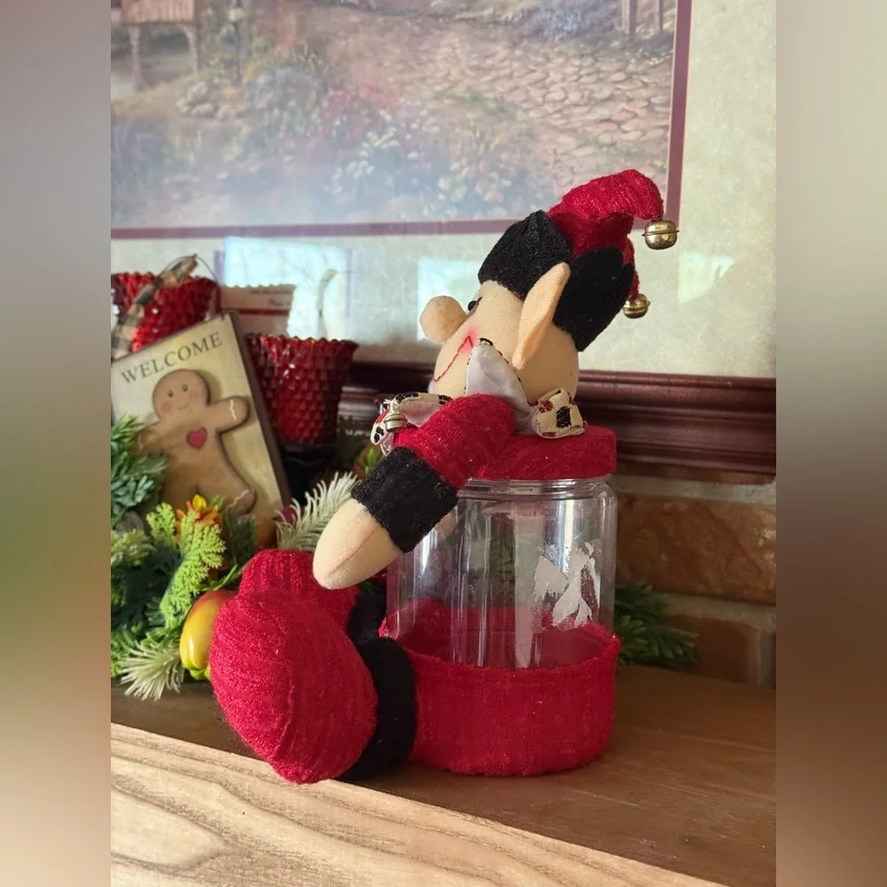 Rare Vintage 1984 Festive Red Elf Holiday Candy Jar - Decorative Holiday Accent